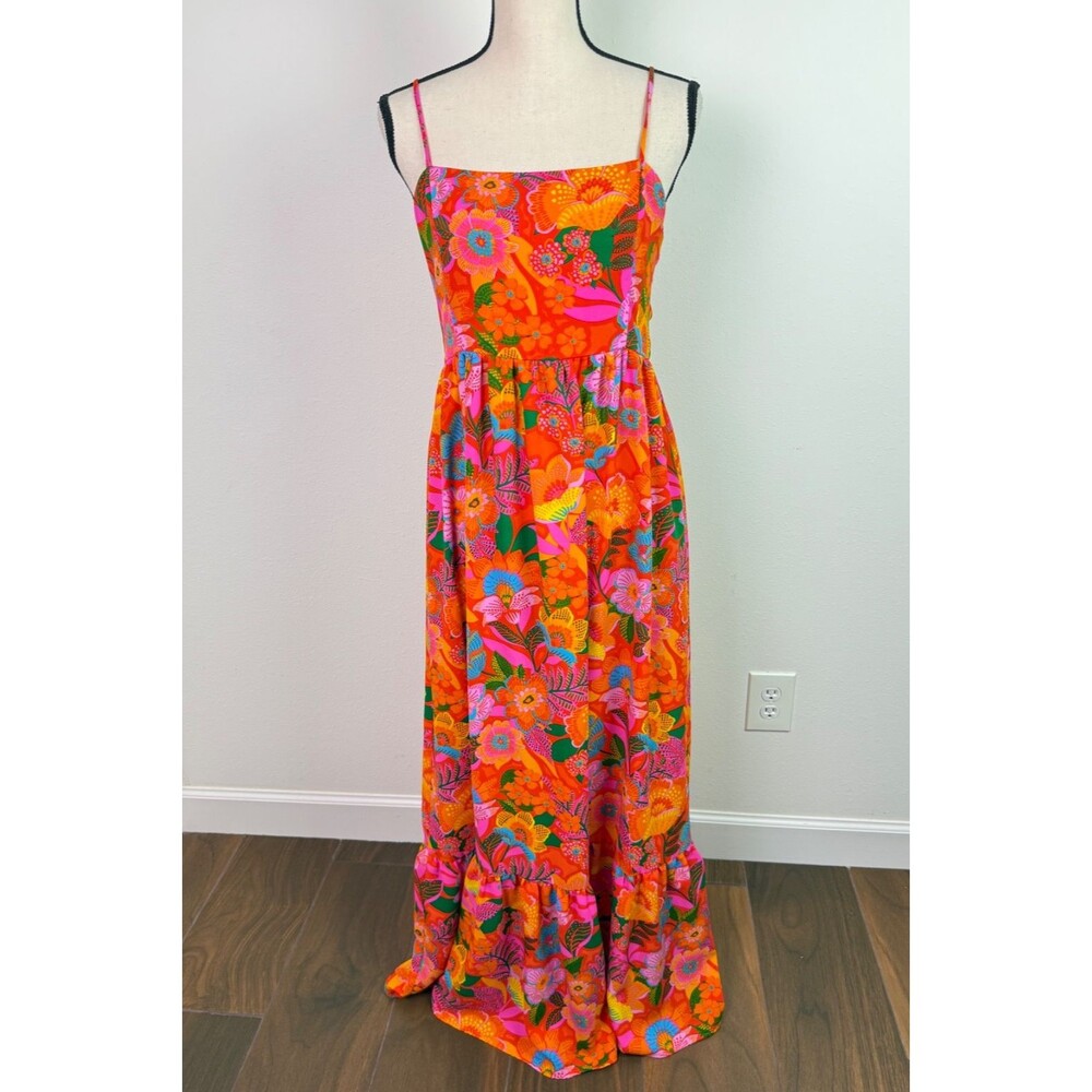 Sugarlips Idalia Tie Back Floral Maxi Dress Large Bright Tropical Boho Sundress - Picture 3 of 10